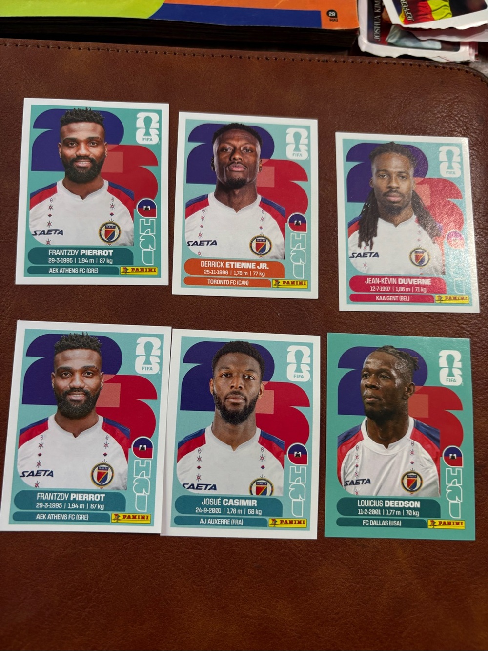 Panini Soccer Stickers - White, Teal & Red Player Portraits (6)